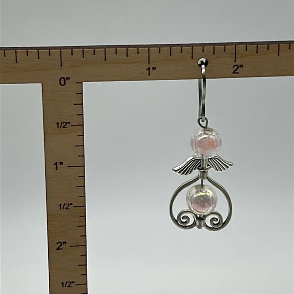 Handmade Angel Wing Earrings Pink Iridescent Beads Stainless Steel Hooks NWT - Picture 5 of 6